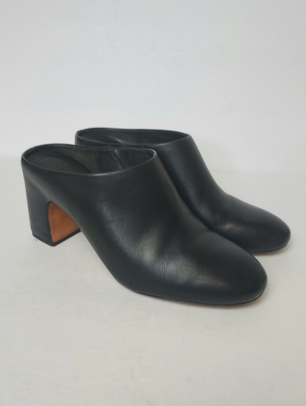 Vince Tala Slip-On Clog Block Heeled Mules Black Leather 8.5